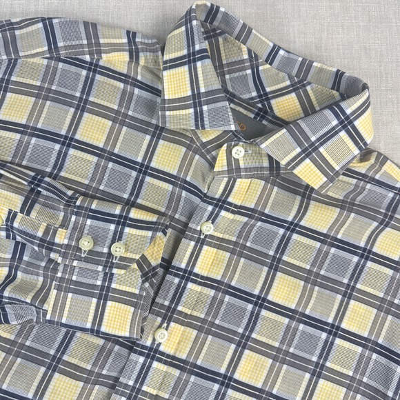 Thomas Dean Other - Thomas Dean Button Down Mens Large Yellow Grey Plaid Pima Cotton Long Sleeve